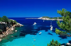 Aussenaufnahmen Prints: Bay near Portinatx, Ibiza, Balearic Islands, Spain