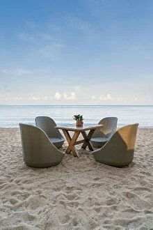 Images Dated 18th May 2018: Beach Chairs in beach restaurant on summer island in Phuket, Thailand