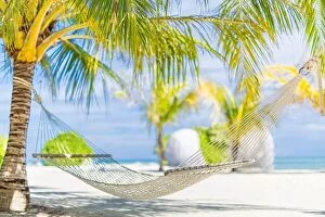 Images Dated 6th May 2018: Beach hammock, artistic relaxing and calming summer mood. Exotic travel destination, luxury closeup