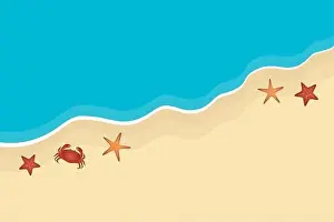 beach and ocean background summer holiday with starfish and crab vector illustration EPS10