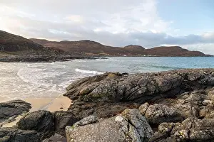 Lochaber Prints: The beach at Sanna Bay looking across to the remote community of Portuairk on the Ardnamurchan Peninsula