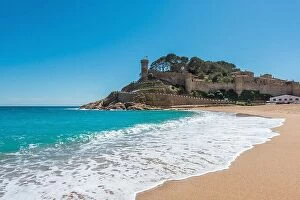 Images Dated 9th April 2018: Beach at Tossa de Mar and fortress in a beautiful summer day, Costa Brava, Catalonia, Spain