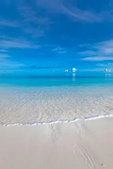 Beach and tropical sea, tranquil nature landscape, scenic with ocean water. Horizon, seascape. Peaceful endless view