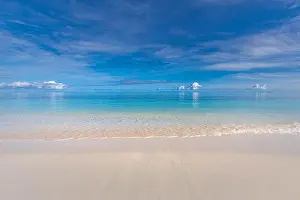 Beach and tropical sea, tranquil nature landscape, scenic with ocean water. Horizon, seascape. Peaceful endless view