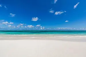 Beach and tropical sea. Tranquil summer seascape and coastline. Zen colors of beach landscape