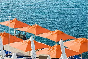 Calmness Prints: Beach umbrella at the seaside, Malta
