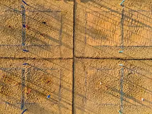 Beach Volleyball Fields in Public Urban Park. Top Down Abstract Aerial Drone View