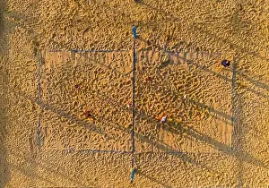Beach Volleyball Fields in Public Urban Park. Top Down Abstract Aerial Drone View