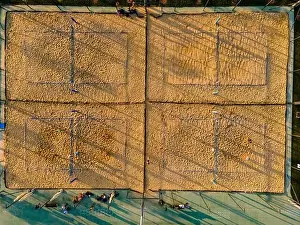 Beach Volleyball in Urban Park. Abstract Drone Top Down View