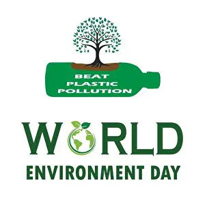 Nature Conservation Prints: Beat Plastic Pollution. Green plastic bottle