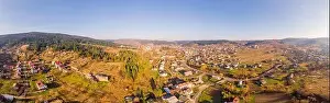 Mineral Water Prints: Beautiful 180 degrees scenic landscape of popular healing spa resort in Carpathians