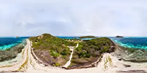 Grenadines Prints: Beautiful 360 degree panorama aerial drone view of tropical islands