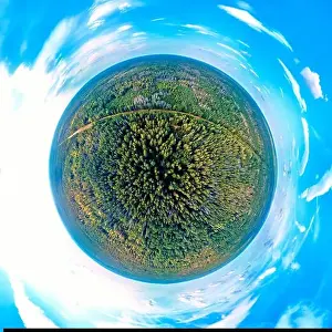 Beautiful 360 panoramic little planet aerial drone view to Bialowieza Forest - one of the last