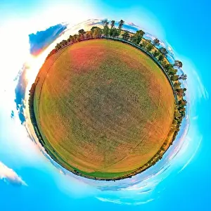 Beautiful 360 panoramic little planet aerial drone view to Bialowieza Forest - one of the last