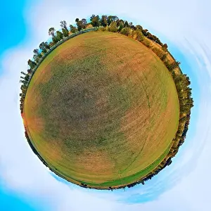 Beautiful 360 panoramic little planet aerial drone view to Bialowieza Forest - one of the last