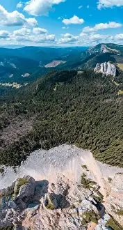 Beautiful aerial, bird's eye view of Hasmas Mountains, Romania
