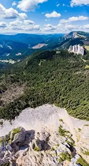 Beautiful aerial, bird's eye view of Hasmas Mountains, Romania