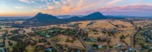 Beautiful Sky Prints: Beautiful aerial panorama of mountains in Grampians National Park and surrounding plains at sunset