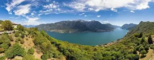 Vacation Village Prints: Beautiful aerial panoramic view of Bellagio from the drone - famous touristic Italian town along the lake Como