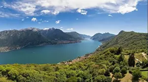 Vacation Village Prints: Beautiful aerial panoramic view of Bellagio from the drone - famous touristic Italian town along the lake Como