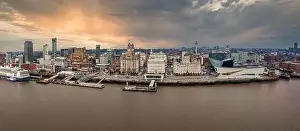 Beautiful aerial panoramic view of the Liverpool city skyline