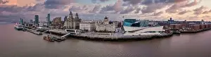 Beautiful aerial panoramic view of the Liverpool city skyline