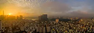Polluted Prints: Beautiful aerial urban sunrise in Southeast Asia due to an extreme air pollution level