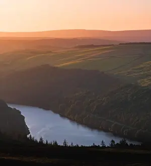 Peak District Prints: A beautiful aerial view of an epic sunset over Win Hill in the Peak District National Park