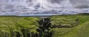 Stone Stream Prints: Beautiful aerial view of the Fjadrargljufur Canyon in Iceland on summer