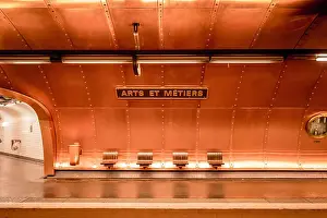 The beautiful Arts et Métiers metro station in Paris, France