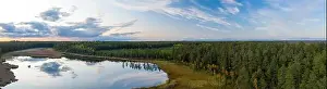 Beautiful autumn landscape. Panorama view of Kangari lake from above. Latvian nature