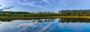 Hight Prints: Beautiful autumn landscape. Panorama view of Kangari lake from above. Latvian nature