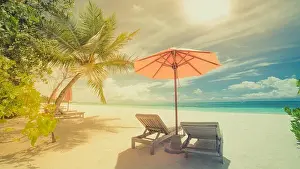 Beautiful beach landscape. Summer holiday and vacation concept. Inspirational tropical beach. Beach background banner