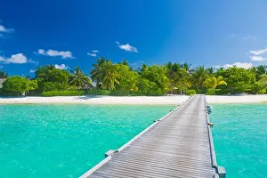 Beautiful beach. Summer holiday and vacation concept background. Inspirational tropical landscape design. Tourism and travel design
