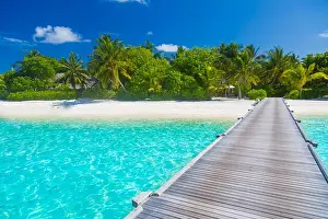 Beautiful beach. Summer holiday and vacation concept background. Inspirational tropical landscape design. Tourism and travel design