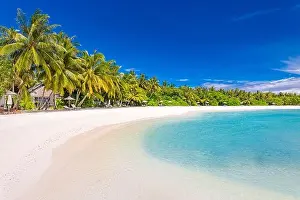 Beautiful beach and tropical sea. Wonderful beach nature, Maldives scenery, perfect view of exotic landscape, white sand and blue sky. Luxury resort