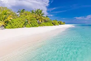 Beautiful beach and tropical sea. Wonderful beach nature, Maldives scenery, perfect view of exotic landscape, white sand and blue sky. Luxury resort