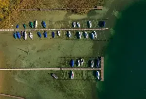 Beautiful boats. Top view of yachts from flying drone