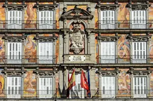 Plaza Mayor Prints: Detail of a beautiful building on Plaza Mayor (town square) in Madrid Spain