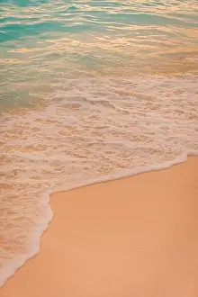 Beautiful cloudscape seascape, sunrise sunset view. Calm sea waves splashing on soft sand, relaxing nature beach, tranquil summer landscape, inspire