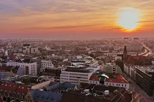 From The Sky Prints: Beautiful, colorful sunset over Wroclaw aerial view
