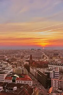From The Sky Prints: Beautiful, colorful sunset over Wroclaw aerial view