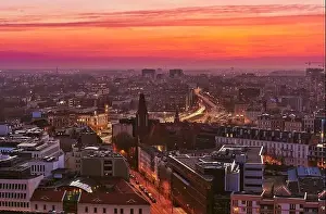 From The Sky Prints: Beautiful, colorful sunset over Wroclaw aerial view