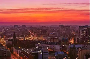 From The Sky Prints: Beautiful, colorful sunset over Wroclaw aerial view