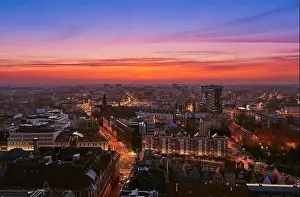 From The Sky Prints: Beautiful, colorful sunset over Wroclaw aerial view