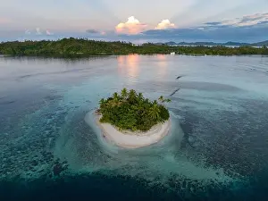 A beautiful coral reef surrounds a scenic island in the Solomon Islands. This beautiful country is home to spectacular marine biodiversity