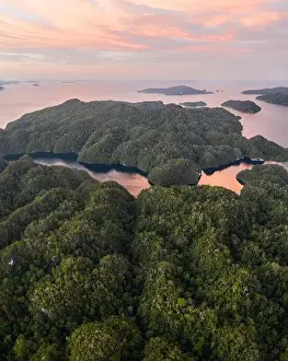 Beautiful coral reefs fringe remote limestone islands in Raja Ampat, Indonesia. The reefs here are home to the world's greatest marine biodiversity