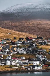 Travel Brochure Prints: Beautiful country houses of Sandavagur village in Faroe Islands