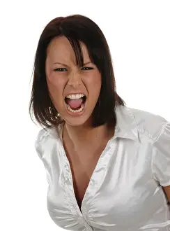 Caucasians Prints: beautiful dark-haired woman screaming