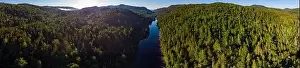 Wide View Prints: Beautiful drone 180 degree panorama photo of the Ouareau river. On a bright sunny day